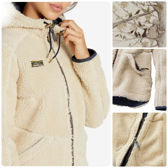 L.L. Bean Mountain Pile Fleece Hoodie Coat Jacket Lined Sherpa Cottage Boho Gorp - Picture 9 of 11